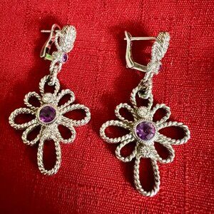 Judith Ripka sterling with amethyst drop earrings